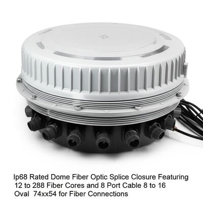 Ip68 Chiusura di splice in fibra ottica a cupola con 12 a 288 nuclei di fibra e 8 cavi da 8 a 16 porte Ovale 74x54 per connessioni in fibra